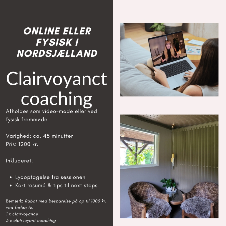 Clairvoyant coaching adskiller sig fra clairvoyance og coaching alene stående, som du måske kender det. Clairvoyance er tolkning af energi via sanserne. Clairvoyant coaching er dér, hvor jeg er coach og guides clairvoyant. Herved ser jeg, hvor coachingen skal drejes hen og hvilke metoder, der skal anvendes. Det adskiller sig jo således fra fx kanalisering, hvor “jeg som Miia” er trådt godt i baggrunden. Du vil stadig kunne bestemme fokus, emne og ønske med coachingen. Men via mine clairvoyante evner vil jeg kunne gøre dit udbytte endnu større.
